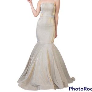 Barbie Long Mermaid Strapless Champagne Formal Prom Dress Size L